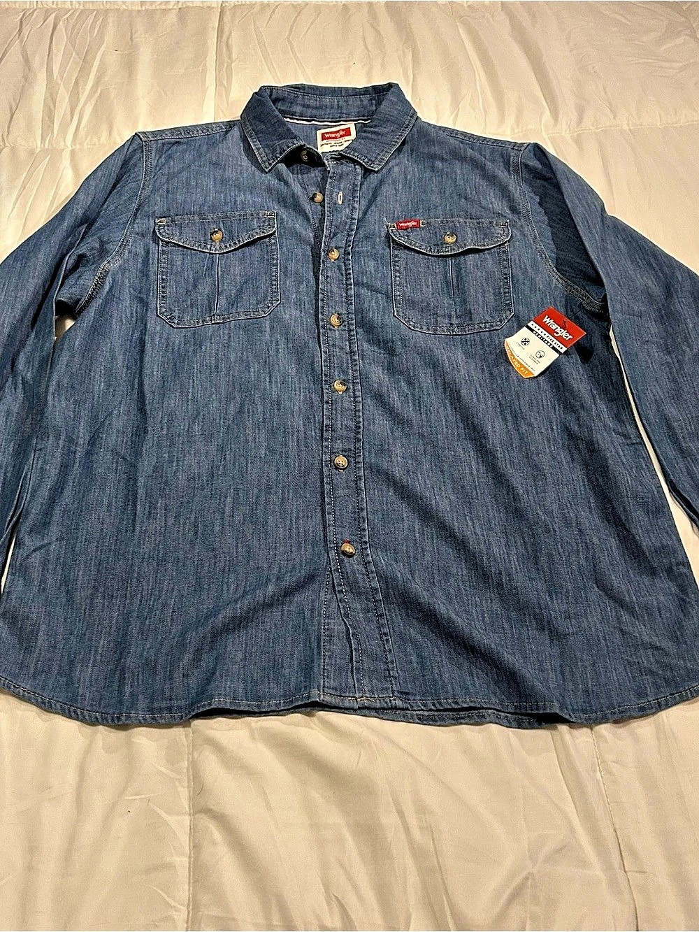 Wrangler Five Star Heritage Relaxed Fit Long Sleeve Denim Shirt Denim Shirt Blue